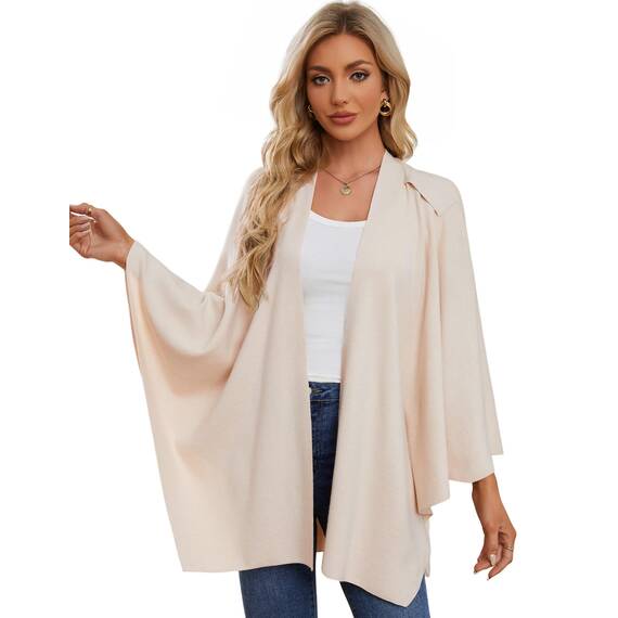 PULI Damen Poncho Schal Cashmere Feeling Strick Cape Cardigan Für Frauen Geschenk Für Mutter Leinen