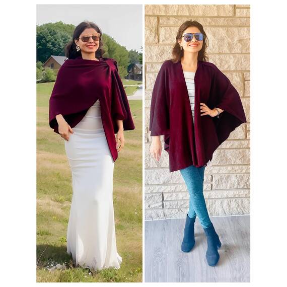 PULI Damen Poncho Schal Cashmere Feeling Strick Cape Cardigan Für Frauen Geschenk Für Mutter
