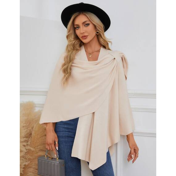 PULI Damen Poncho Schal Cashmere Feeling Strick Cape Cardigan Für Frauen Geschenk Für Mutter Leinen