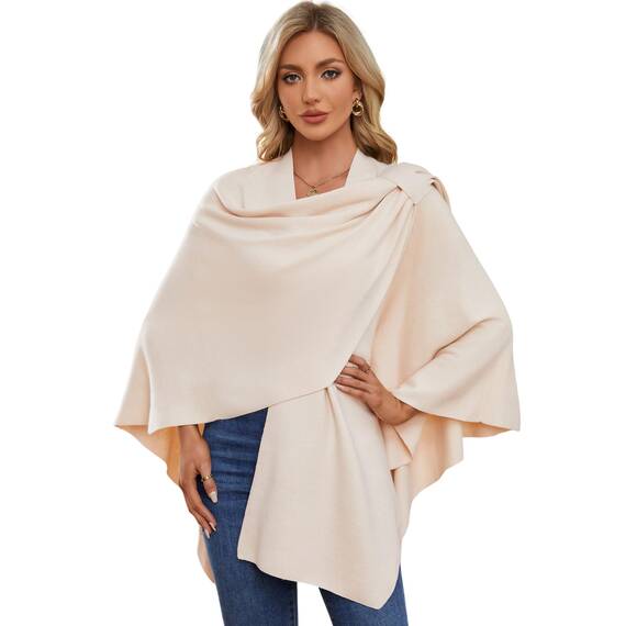 PULI Damen Poncho Schal Cashmere Feeling Strick Cape Cardigan Für Frauen Geschenk Für Mutter Leinen