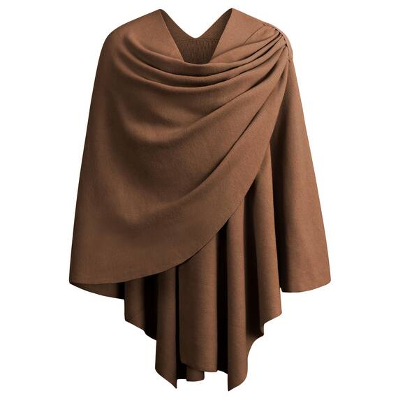 PULI Damen Poncho Schal Cashmere Feeling Strick Cape Cardigan Für Frauen Geschenk Für Mutter Karamell