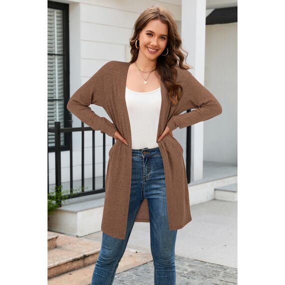 OUGES Strickjacken füR Damen Lang Cardigan Elegante Leicht Strickjacke Herbst Strickjackenpullover mit Taschen M