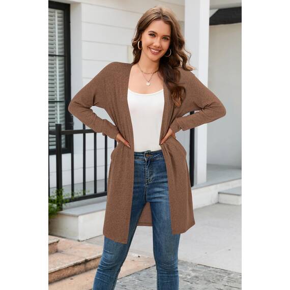 OUGES Strickjacken füR Damen Lang Cardigan Elegante Leicht Strickjacke Herbst Strickjackenpullover mit Taschen XL