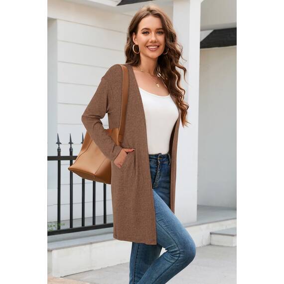 OUGES Strickjacken füR Damen Lang Cardigan Elegante Leicht Strickjacke Herbst Strickjackenpullover mit Taschen L