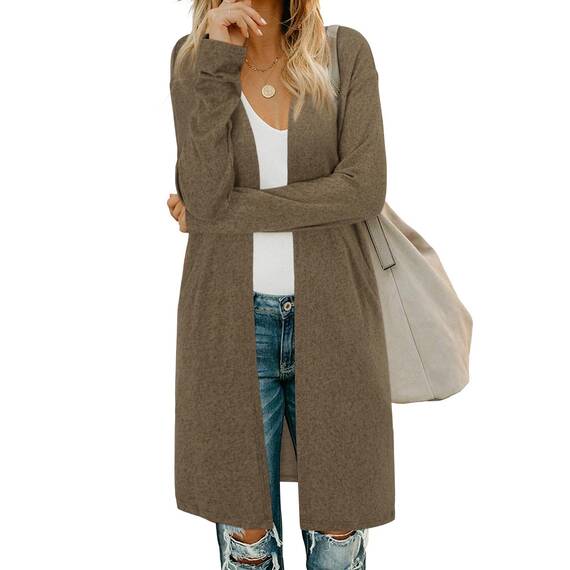 OUGES Strickjacken füR Damen Lang Cardigan Elegante Leicht Strickjacke Herbst Strickjackenpullover mit Taschen XL