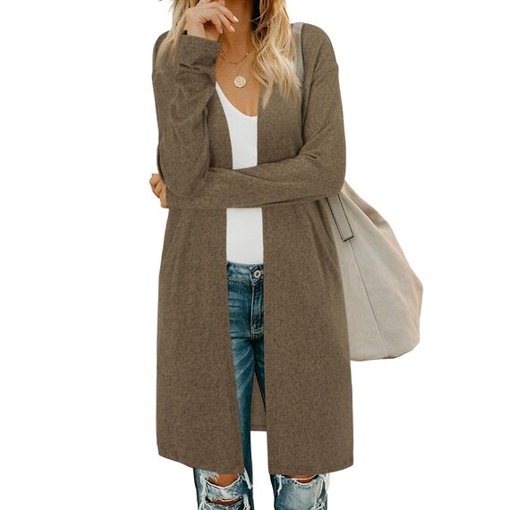 OUGES Strickjacken füR Damen Lang Cardigan Elegante Leicht Strickjacke Herbst Strickjackenpullover mit Taschen L