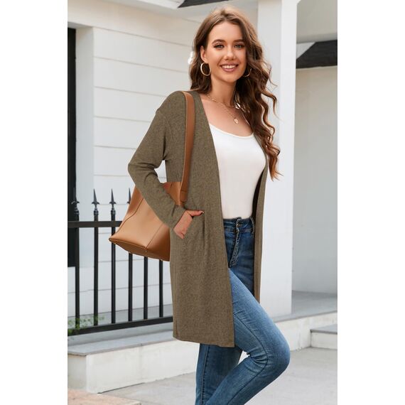 OUGES Strickjacken füR Damen Lang Cardigan Elegante Leicht Strickjacke Herbst Strickjackenpullover mit Taschen L