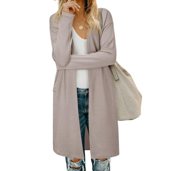 OUGES Strickjacken füR Damen Lang Cardigan Elegante Leicht Strickjacke Herbst Strickjackenpullover mit Taschen S