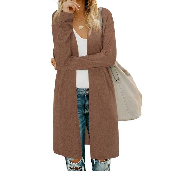 OUGES Strickjacken füR Damen Lang Cardigan Elegante Leicht Strickjacke Herbst Strickjackenpullover mit Taschen S