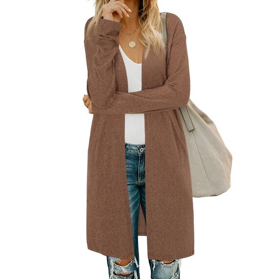 OUGES Strickjacken füR Damen Lang Cardigan Elegante Leicht Strickjacke Herbst Strickjackenpullover mit Taschen M