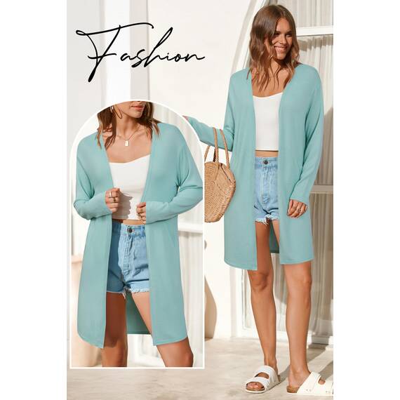 OUGES Strickjacken füR Damen Lang Cardigan Elegante Leicht Strickjacke Herbst Strickjackenpullover mit Taschen Mintgrün S