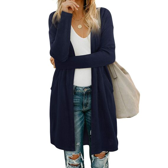 OUGES Strickjacken füR Damen Lang Cardigan Elegante Leicht Strickjacke Herbst Strickjackenpullover mit Taschen S