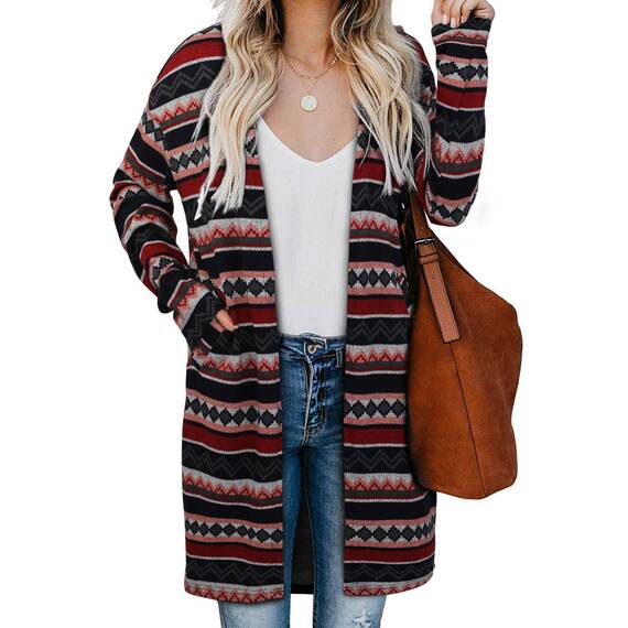 OUGES Strickjacken füR Damen Lang Cardigan Elegante Leicht Strickjacke Herbst Strickjackenpullover mit Taschen M