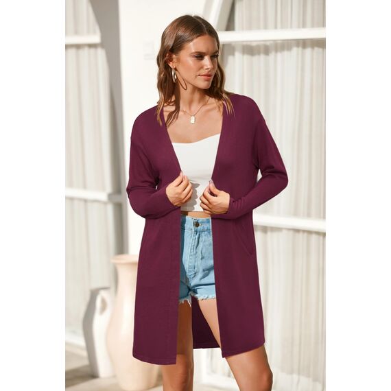 OUGES Strickjacken füR Damen Lang Cardigan Elegante Leicht Strickjacke Herbst Strickjackenpullover mit Taschen M