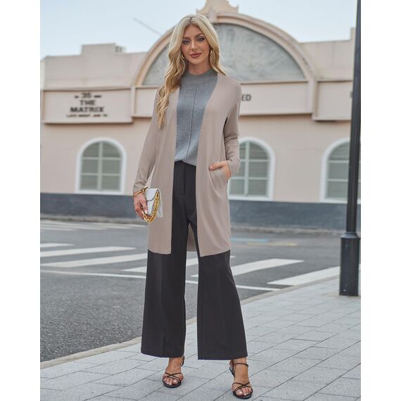 OUGES Strickjacken füR Damen Lang Cardigan Elegante Leicht Strickjacke Herbst Strickjackenpullover mit Taschen S