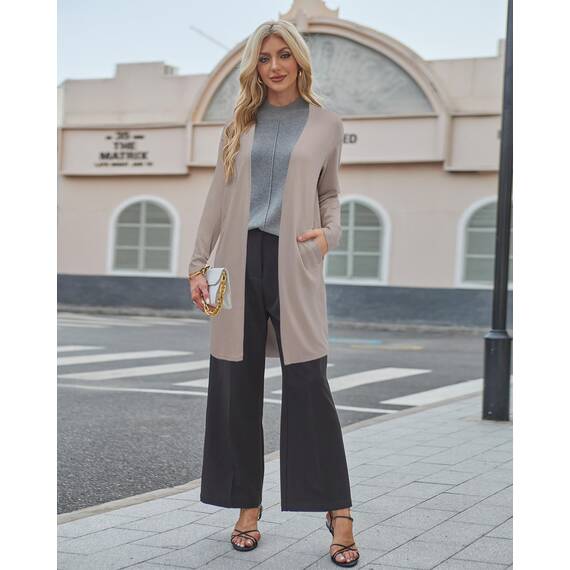 OUGES Strickjacken füR Damen Lang Cardigan Elegante Leicht Strickjacke Herbst Strickjackenpullover mit Taschen M