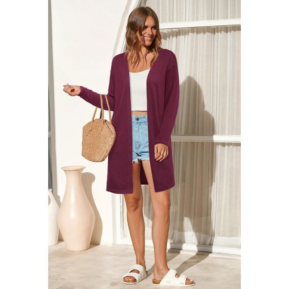 OUGES Strickjacken füR Damen Lang Cardigan Elegante Leicht Strickjacke Herbst Strickjackenpullover mit Taschen M
