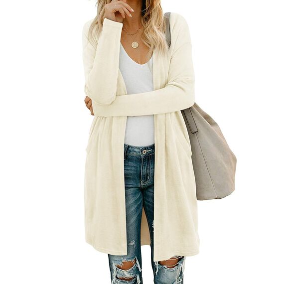 OUGES Strickjacken füR Damen Lang Cardigan Elegante Leicht Strickjacke Herbst Strickjackenpullover mit Taschen XXL