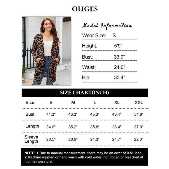 OUGES Strickjacken füR Damen Lang Cardigan Elegante Leicht Strickjacke Herbst Strickjackenpullover mit Taschen XL