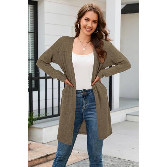 OUGES Strickjacken füR Damen Lang Cardigan Elegante Leicht Strickjacke Herbst Strickjackenpullover mit Taschen XL