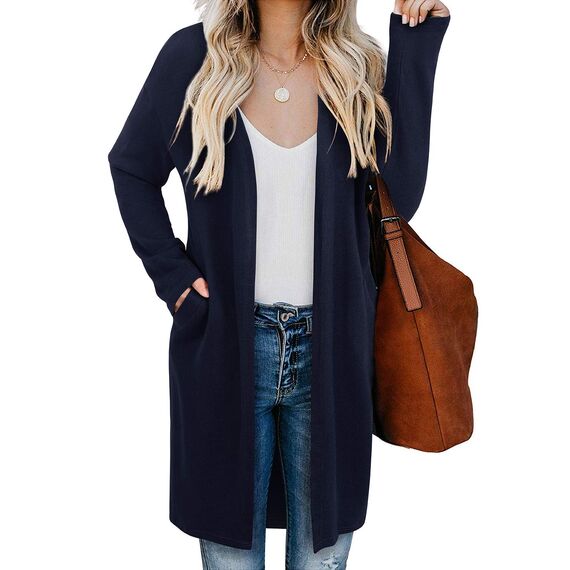 OUGES Strickjacken füR Damen Lang Cardigan Elegante Leicht Strickjacke Herbst Strickjackenpullover mit Taschen L