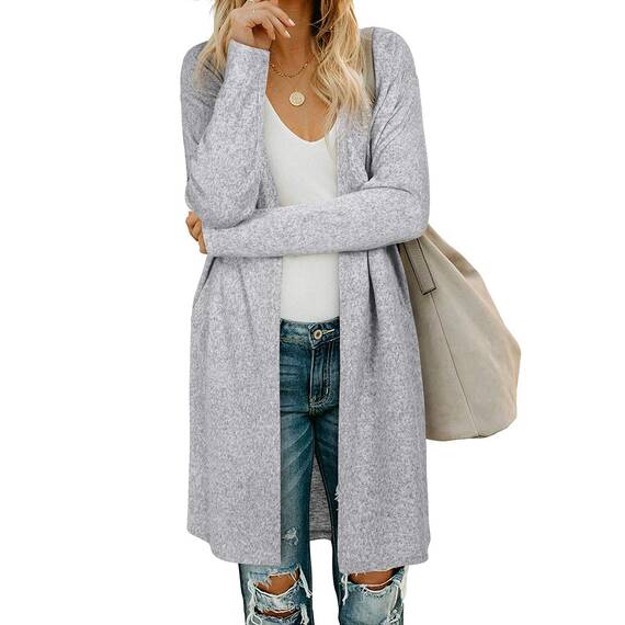 OUGES Strickjacken füR Damen Lang Cardigan Elegante Leicht Strickjacke Herbst Strickjackenpullover mit Taschen M