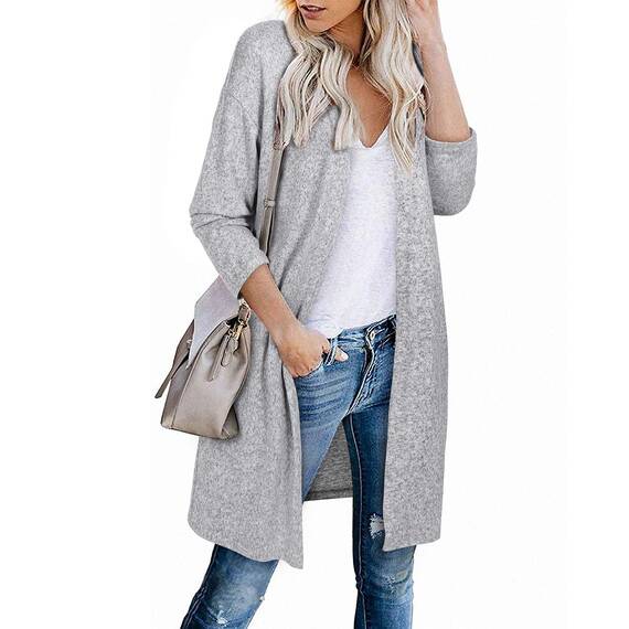 OUGES Strickjacken füR Damen Lang Cardigan Elegante Leicht Strickjacke Herbst Strickjackenpullover mit Taschen M
