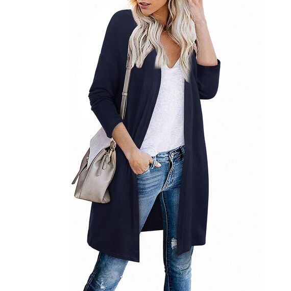 OUGES Strickjacken füR Damen Lang Cardigan Elegante Leicht Strickjacke Herbst Strickjackenpullover mit Taschen L