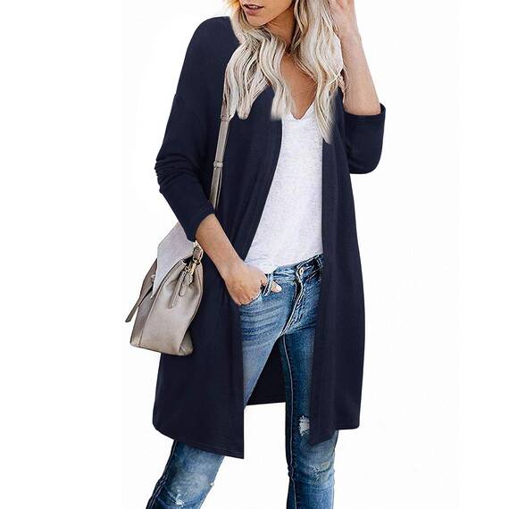 OUGES Strickjacken füR Damen Lang Cardigan Elegante Leicht Strickjacke Herbst Strickjackenpullover mit Taschen XL