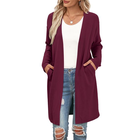 OUGES Strickjacken füR Damen Lang Cardigan Elegante Leicht Strickjacke Herbst Strickjackenpullover mit Taschen M