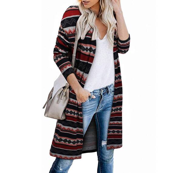 OUGES Strickjacken füR Damen Lang Cardigan Elegante Leicht Strickjacke Herbst Strickjackenpullover mit Taschen XL