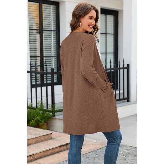 OUGES Strickjacken füR Damen Lang Cardigan Elegante Leicht Strickjacke Herbst Strickjackenpullover mit Taschen M