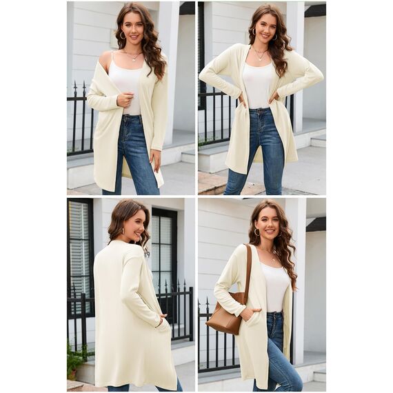 OUGES Strickjacken füR Damen Lang Cardigan Elegante Leicht Strickjacke Herbst Strickjackenpullover mit Taschen XXL