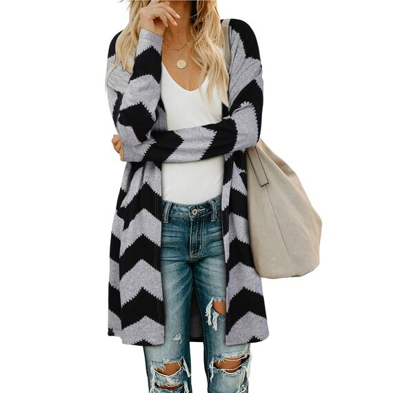 OUGES Strickjacken füR Damen Lang Cardigan Elegante Leicht Strickjacke Herbst Strickjackenpullover mit Taschen L