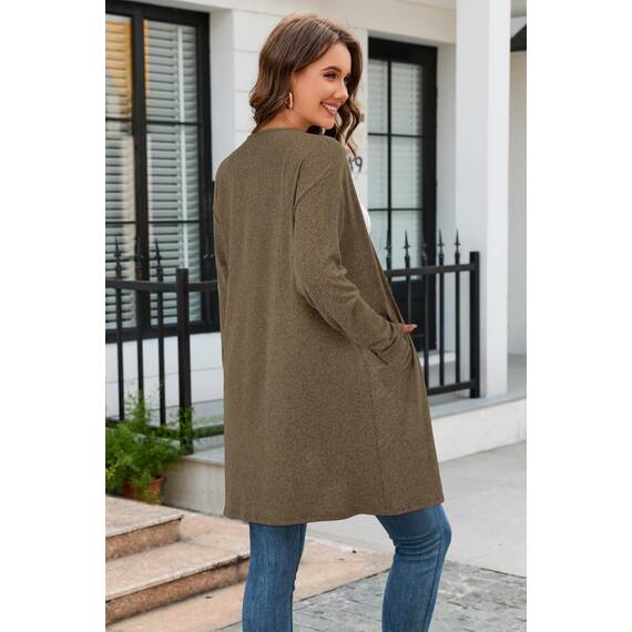 OUGES Strickjacken füR Damen Lang Cardigan Elegante Leicht Strickjacke Herbst Strickjackenpullover mit Taschen M