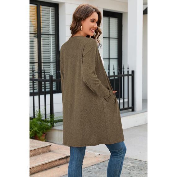 OUGES Strickjacken füR Damen Lang Cardigan Elegante Leicht Strickjacke Herbst Strickjackenpullover mit Taschen L