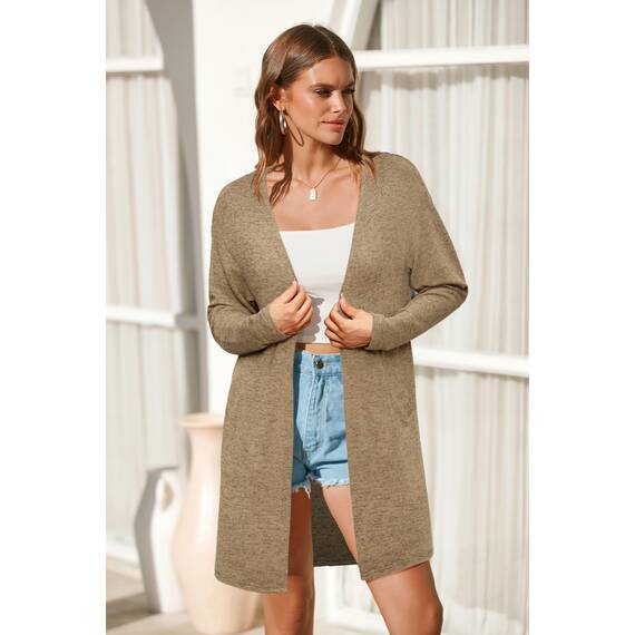 OUGES Strickjacken füR Damen Lang Cardigan Elegante Leicht Strickjacke Herbst Strickjackenpullover mit Taschen S