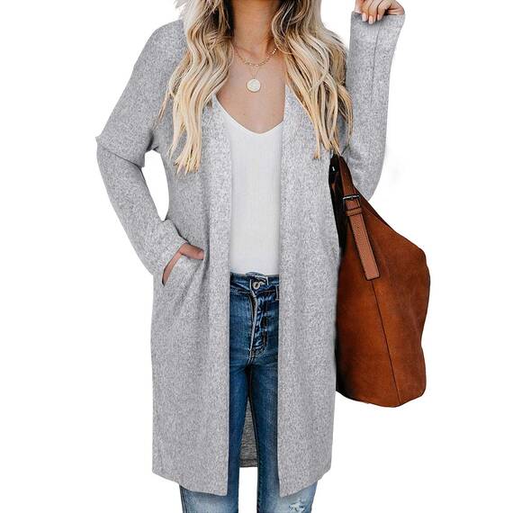 OUGES Strickjacken füR Damen Lang Cardigan Elegante Leicht Strickjacke Herbst Strickjackenpullover mit Taschen XL