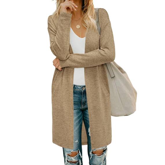OUGES Strickjacken füR Damen Lang Cardigan Elegante Leicht Strickjacke Herbst Strickjackenpullover mit Taschen S