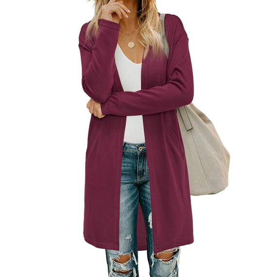 OUGES Strickjacken füR Damen Lang Cardigan Elegante Leicht Strickjacke Herbst Strickjackenpullover mit Taschen XL