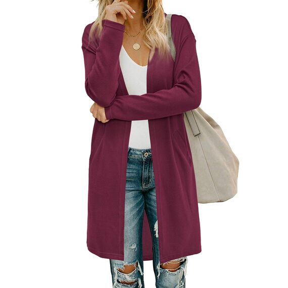 OUGES Strickjacken füR Damen Lang Cardigan Elegante Leicht Strickjacke Herbst Strickjackenpullover mit Taschen M