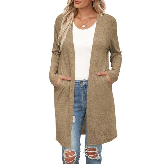 OUGES Strickjacken füR Damen Lang Cardigan Elegante Leicht Strickjacke Herbst Strickjackenpullover mit Taschen L