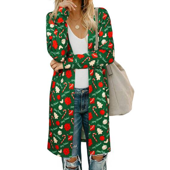 OUGES Strickjacken füR Damen Lang Cardigan Elegante Leicht Strickjacke Weihnachtsstrickjackemit Taschen S
