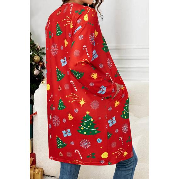 OUGES Strickjacken füR Damen Lang Cardigan Elegante Leicht Strickjacke Weihnachtsstrickjacke mit Taschen M