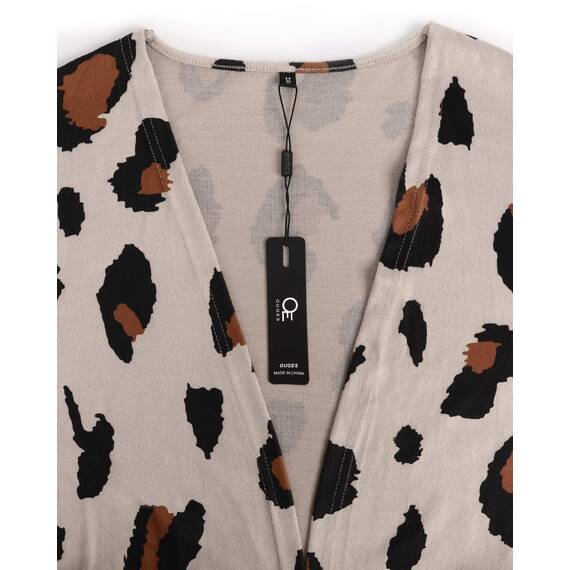 OUGES Damen Leopard Strickjacke Lang Leicht Cardigan Strickmantel mit Taschen(Leopard05,M)
