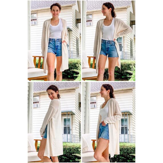OUGES Strickjacken füR Damen Lang Cardigan Elegante Leicht Strickjacke Herbst Strickjackenpullover mit Taschen XL