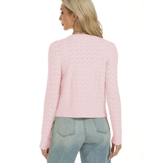 Enjyam Damen Strickjacke Langarm Elegant Kurz Cardigan mit Knöpfe Rundhals Leichte Trachtenjacke zum Top Kleid