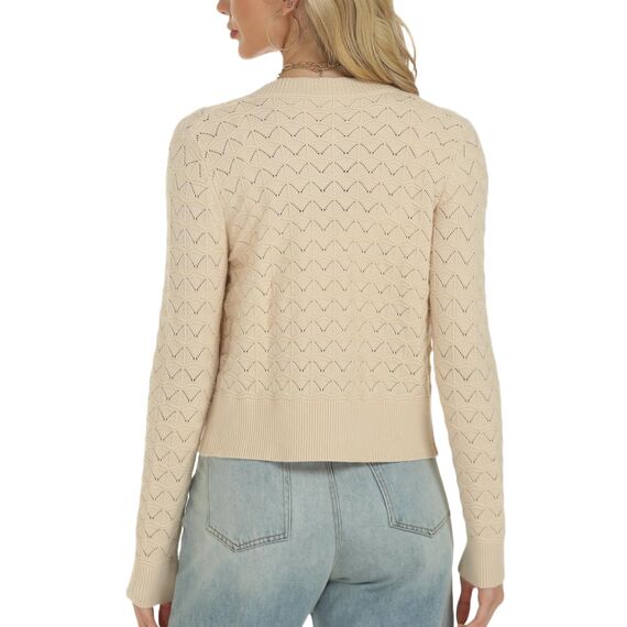 Enjyam Damen Strickjacke Elegant Langarm Rundhals Cardigan Leicht Bolero Jäckchen mit Knöpfe Weiche Jacke über Top Kleid Beige,M