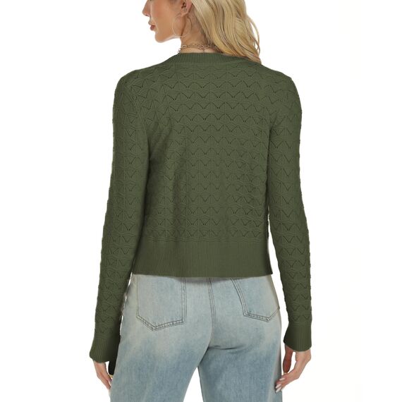 Enjyam Damen Strickjacke Langarm Elegant Kurz Cardigan mit Knöpfe Rundhals Weiche Leichte Jacke zum Top Kleid Grün,M