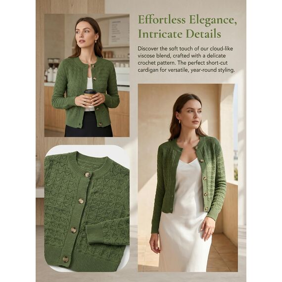 Enjyam Damen Strickjacke Elegant Langarm Rundhals Cardigan Leicht Jäckchen mit Knöpfe Weiche Weste über Top Kleid